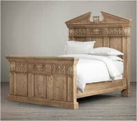 Lit mural King Size en bois massif sculpté, style Mid-Century Modern, réglable en hauteur, écologique, mobilier de chambre personnalisé, style vintage américain