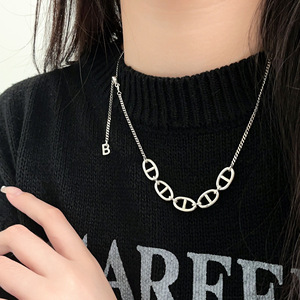 Collar de Plata de Ley S925 con Diseño Geométrico de Nariz de Cerdo, Gargantilla para Mujer, Cadena para Clavícula, Estilo Minimalista, Uso Diario - Product Image 1