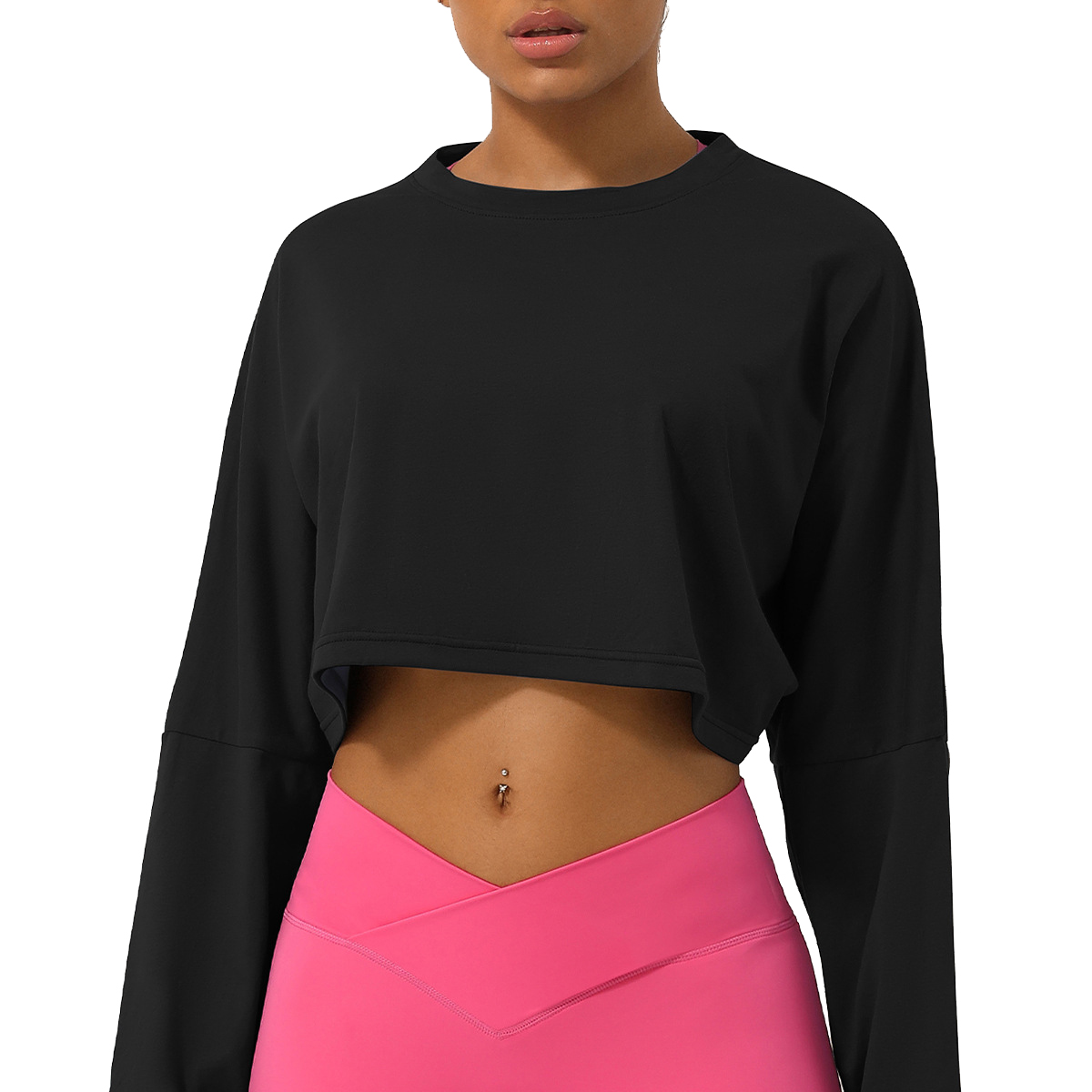 Sm2335 Women's Crew Neck Long Sleeve Crop Tops - Workout T