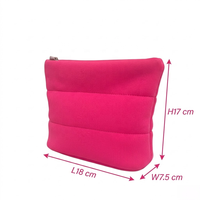 Pochette de maquillage de luxe en néoprène rouge rose, résistante à l'eau, anti-odeur, avec fermeture éclair, triple couche, matelassée et rembourrée