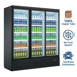 Réfrigérateur vertical commercial à 3 portes vitrées, refroidisseur de boissons, vitrine réfrigérée, acier peint <span class=keywords><strong>noir</strong></span> - Product Image 1