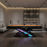 Table de billard professionnelle de 9 pieds de qualité tournoi avec cadre en bois massif, poches en cuir, éclairage LED RVB - Utilisation domestique et commerciale