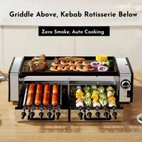 Barbecue d'intérieur Grill Machine Automatique 1600W Électrique Rotatif Kabob Grill Plaque Détachable Sans Fumée Ménage Rotatif 10 Brochettes