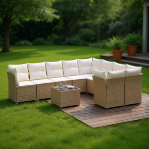 D0100XF4P82 Set Divano da Giardino in Polyrattan Beige 10 Posti Arredamento da Esterno Design Contemporaneo Piedini Regolabili - Product Image 2