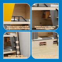 Lit superposé double surdimensionné moderne avec escalier large et structure en bois robuste pour chambre à coucher et suite parentale