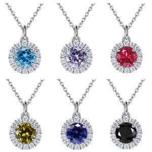 SPJ Fine S925 gioielli in argento 925 da 12 mesi con pietra di nascita di forma rotonda Halo colore Zirconia ciondoli gioielli da donna - Product Image 3