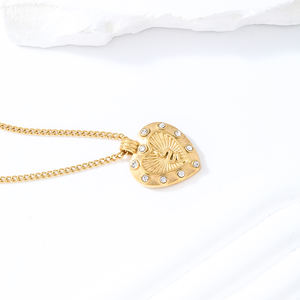 Good Quality Stainless Steel PVD Gold Plated Snake Cubic Zirconia Puff Heart Necklace - Product Image 6