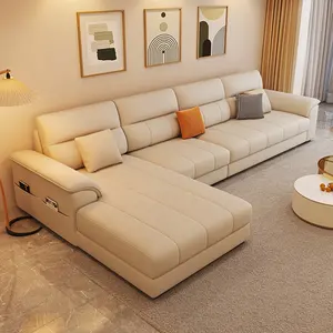 Italian Fashion Waterproof Cat's Paw Leather Furniture L-shaped Recliner Living Room Sofa