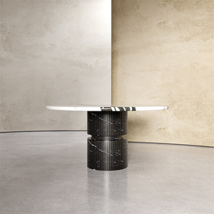 Mesa de comedor redonda de piedra maciza de lujo ligera de diseño contemporáneo nórdico para muebles de recepción y comedor - Product Image 5