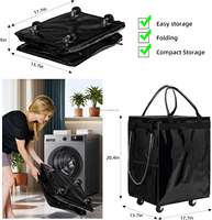 Sac fourre-tout pliable à roulettes d'une capacité de 76 LBS Sac fourre-tout à roulettes réutilisable avec fermeture à glissière