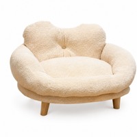 Canapé-lit surélevé pour animaux de compagnie, en polaire, avec pieds en bois, dossier touffeté haut, rebord enveloppant, confortable pour l'intérieur, vente en gros