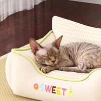 Canapé-lit pour animaux de compagnie en gros, rayé, côtés surélevés, coussin antidérapant, lit doux pour petit chien ou chat, OEM ODM
