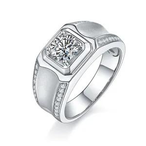 Moissanite cincin pria safir biru cincin Moissanite VVS Moissanite layanan pembungkus cincin berlian