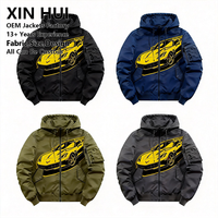 Blouson bomber coupe-vent à capuche pour homme, avec logo personnalisé, imprimé graffiti automobile, style streetwear de course, coupe longue et ample, haute qualité, Techwear
