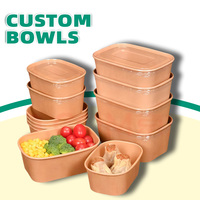 Boîte à lunch jetable en papier kraft brun personnalisé d'approvisionnement d'usine bol à salade résistant à la chaleur avec couvercle en PET fabricant direct