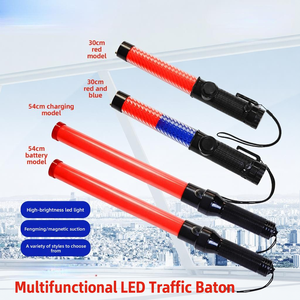 กระบองสัญญาณจราจรแบบมัลติฟังก์ชั่น ไฟ LED แบบชาร์จได้ พกพาสะดวก ไฟกระพริบสีแดง-น้ำเงิน พร้อมแถบสะท้อนแสงเตือนภัย - Product Image 1