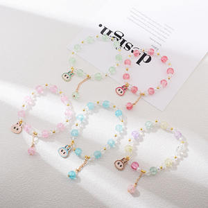女性と学生のための新しい韓国スタイルの漫画合金ブレスレットかわいいラブ布と女の子と姉妹のためのガラスビーズジュエリー - Product Image 1