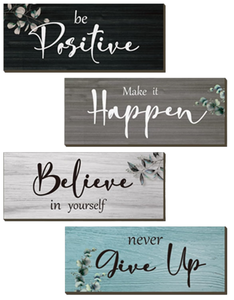 Decoración de Pared de Oficina Rústica de Bambú y Madera de 4 Piezas con Eslóganes Inspiradores Rurales Positivos de 10x4 Pulgadas - Product Image 1
