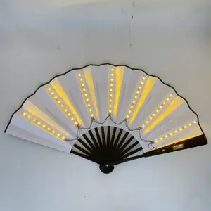 LED Glowing Colorful Chinese Hand Held Folding Fan With Remote Control Stage Performance Show Light Up Fan Birthday Party Dance
