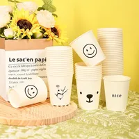 Gobelet en papier jetable épaissi imprimé flexographique style Ins, motif visage souriant, pour fruits de mer, café et thé de bureau, modèle 092