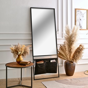 Espejo con marco de metal negro rectangular de longitud completa para decoración del hogar INNOVA con Revistero de cuero - Product Image 2