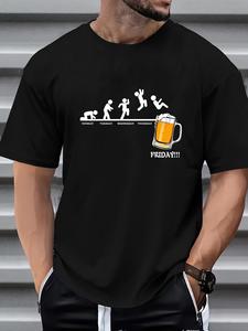 <span class=keywords><strong>T</strong></span>-<span class=keywords><strong>shirt</strong></span> décontracté à col rond pour <span class=keywords><strong>homme</strong></span> avec imprimé graphique de bière - Design « Friday », blanc, manches courtes, coupe décontractée - Product Image 2