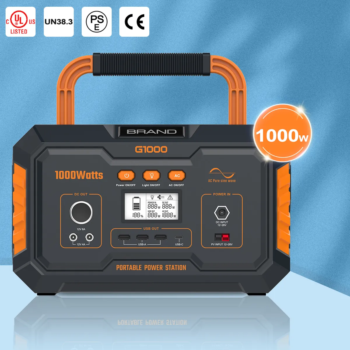 1000 Wát Trạm điện cầm tay pin lithium ngân hàng cho cắm trại xe Powered năng lượng mặt trời Máy phát điện với DC AC USB tính năng