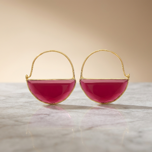 Pendientes de Plata de Ley 925 con Gema de Rubí Hidro, Forma de Media Luna, Pendientes Colgantes - Product Image 2