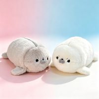 Nouvel Arrivage OEM ODM Trousse à Crayons et Sac de Papeterie en Peluche Licenciée, Motif Phoque Bicolore en Position Allongée, Mignonne Poupée en Peluche
