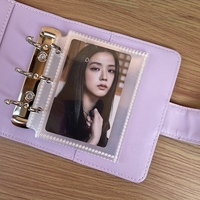 Vente en gros : Mini classeur à 3 anneaux en cuir PU, style bloc de couleurs macaron, pour feuilles mobiles, journal à paillettes et cartes à collectionner, 3 pouces