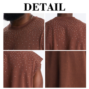 Camiseta sin mangas KingSen para hombre, estilo vintage, con pedrería, transpirable, 100% algodón, corte holgado, estilo punk urbano - Product Image 6
