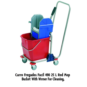 Secchio per Mop con Strizzatore 25 L Rosso Portatile per Pulizie - Product Image 2