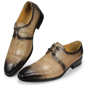 Chaussures Derby pour hommes, légères, respirantes, antidérapantes, en cuir, à lacets, à bout pointu, patchwork, semelle extérieure en caoutchouc, pour soirée - Product Image 3