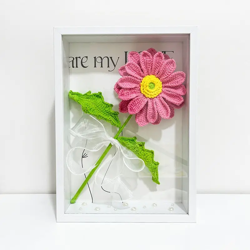 Cadre photo de fleurs tricoté à la main décoration de bureau à domicile au crochet cadre photo de marguerite cadeau au crochet