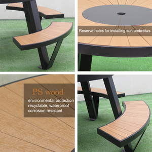 <span class=keywords><strong>Table</strong></span> et chaises de restaurant en métal pour café extérieur, ensembles de jardin, <span class=keywords><strong>table</strong></span> de pique-nique en bois rond en acier PS avec banc - Product Image 6