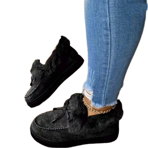 Bottes de neige plates et chaudes en coton pour femmes, doublées polaire avec nœud, semelle intérieure en caoutchouc rehaussante pour l'hiver (vente transfrontalière) - Product Image 4