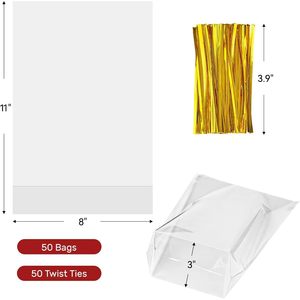 Bolsas de Regalo Transparentes de OPP de 4 Pulgadas con Fondo Plano y Refuerzo, Duraderas y Modernas, Paquete de 50 Unidades con Cierres de Alambre para Fiestas - Product Image 2