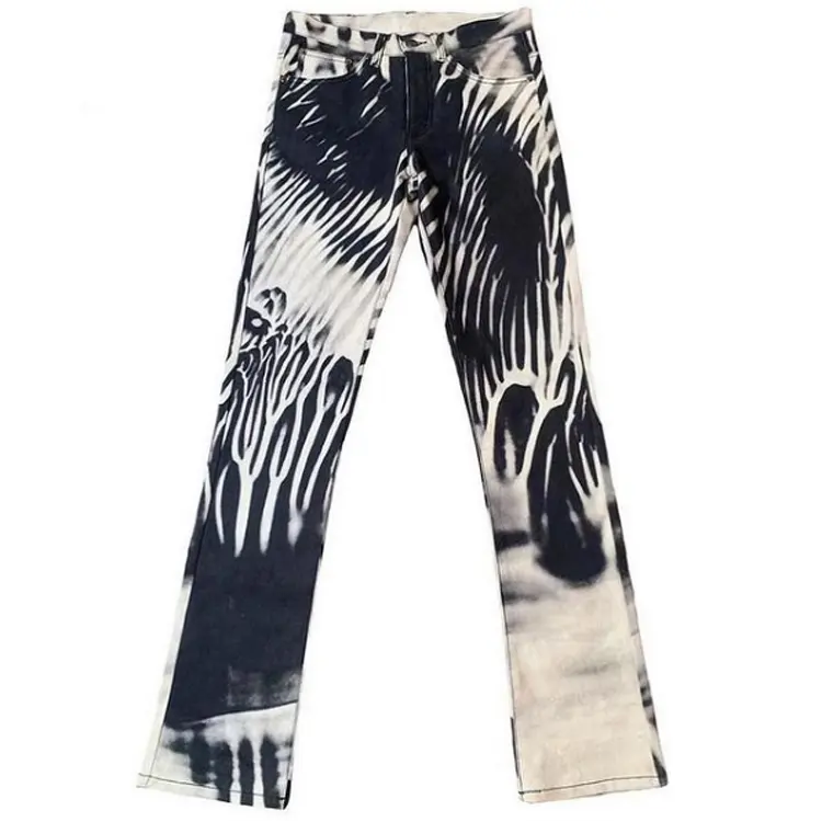 Designer Jeans Männer Streetwear Sublimation gedruckt gestapelte Flare Jeans Slim Fit Jeans mit Innen naht 36 Zoll