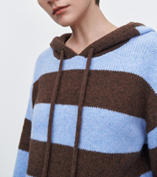 GUOOU New Series Blue Brown Striped Hooded Knit Pullover Women's Wool Long Sleeve Cropped Top