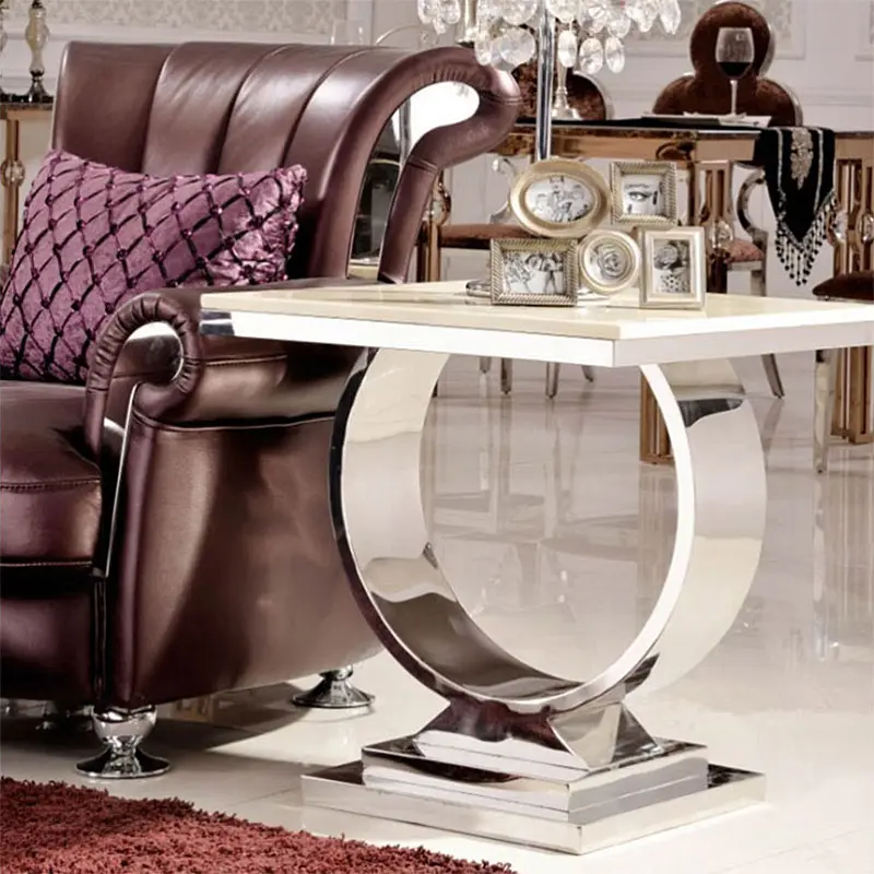 Italian Modern Luxury Stainless Steel Terrazzo Side Marble Top Tea Table Sofa Living Room Golden Coffee Tea Table