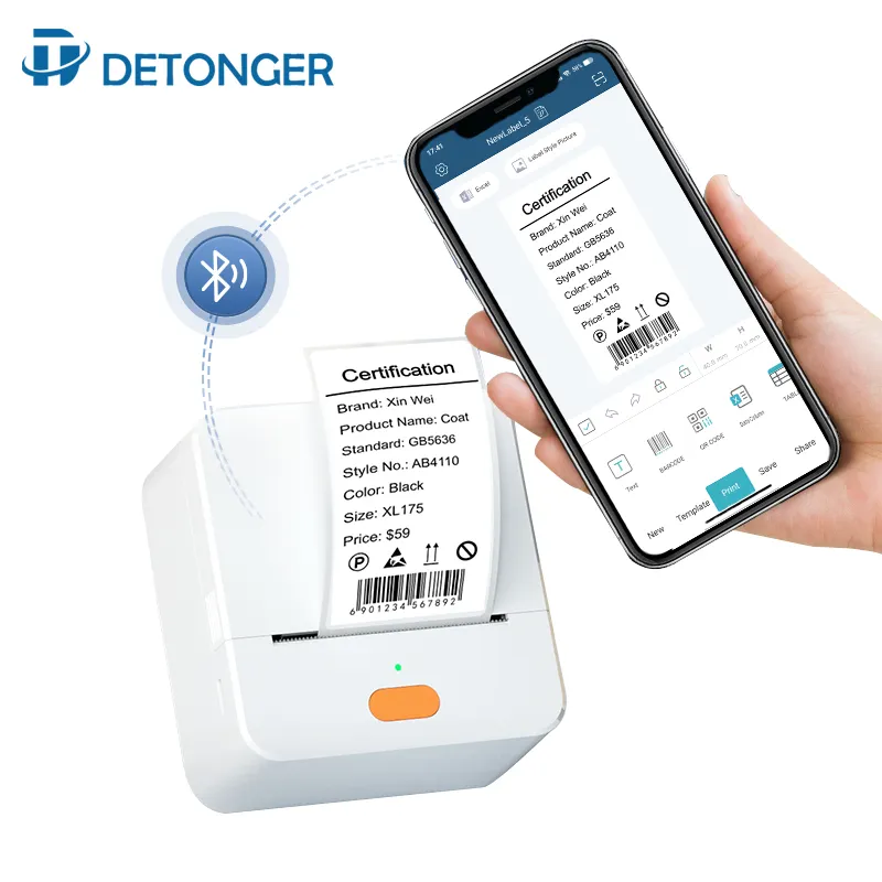 Detonger P1ไม่มีหมึก BT เครื่องพิมพ์ฉลากความร้อนสำหรับธุรกิจบาร์โค้ด QR รหัสเครื่องประดับชื่อผู้ผลิต