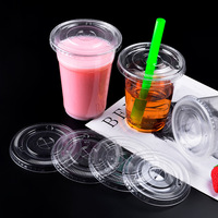 Vasos Desechables Transparentes de Plástico PET de Pared Simple con Tapa Plana de 90/98 mm para Bebidas Frías, Café y Té con Leche, Venta al Por Mayor