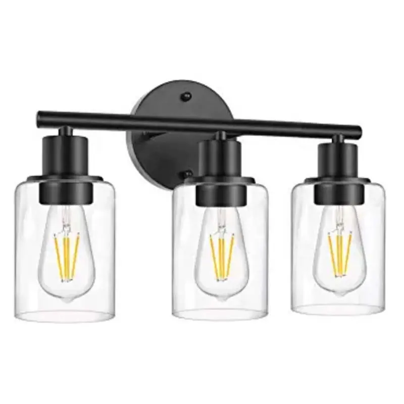 Modern Black 3-Light Bathroom Light Fixtures Vanity Light with Clear Glass Shade Wall Lamp for Mirror Living Room