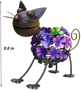 Statue de chat rouille alimenté par énergie solaire, luminaire décoratif d'extérieur, idéal pour un jardin, une pelouse, un Patio ou une cour