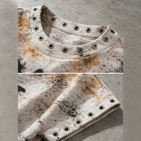 T-shirt Homme Personnalisé par le Fabricant, Grammage Lourd, Effet Délavé, avec Œillets Métalliques et Motif Graphique Vieilli, Style High Street Y2K