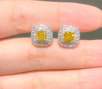 Boucles d'oreilles clous personnalisées en or 14 carats avec diamant de laboratoire jaune vif fantaisie de 0,62 ct et halo, design sur mesure, best-seller, bijoux fins