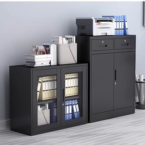 Black Filing Cabinet Thickened Sheet Metal Office Storage Cabinet With Glass Door Lockable For Document Archive And Organization - Product Image 2