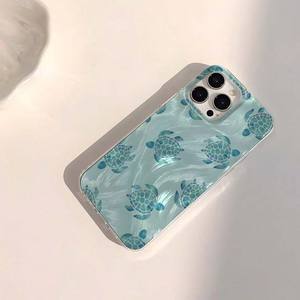 Coque de téléphone portable en PC avec motif de <span class=keywords><strong>tortue</strong></span> de mer <span class=keywords><strong>vert</strong></span> clair et motif de soie argentée pour iPhone 8 X Xr Xs Max 11 12 13 14 15 16 17 Air - Product Image 3