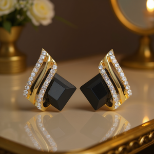 Luxury Gold Plated Geometric Stud <b>Earrings</b> With Crystal Rhinestone <b>Black</b> <b>For</b> <b>Women</b> Party Jewelry - Product Image 2