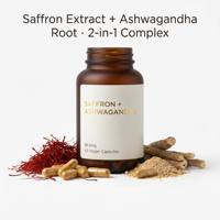 Capsules de safran et d'ashwagandha en marque privée OEM, 88,5 mg, complément alimentaire végétalien à base de plantes, soutien pour l'humeur, le stress et l'énergie, extrait de safran en capsule